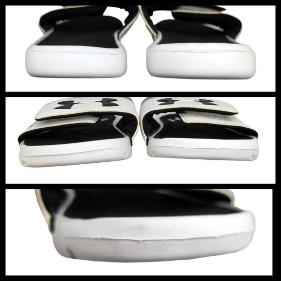 Under Armour Slides Mens 12 Sandals White Black Silver Metallic Ignite Comfort - Picture 3 of 13